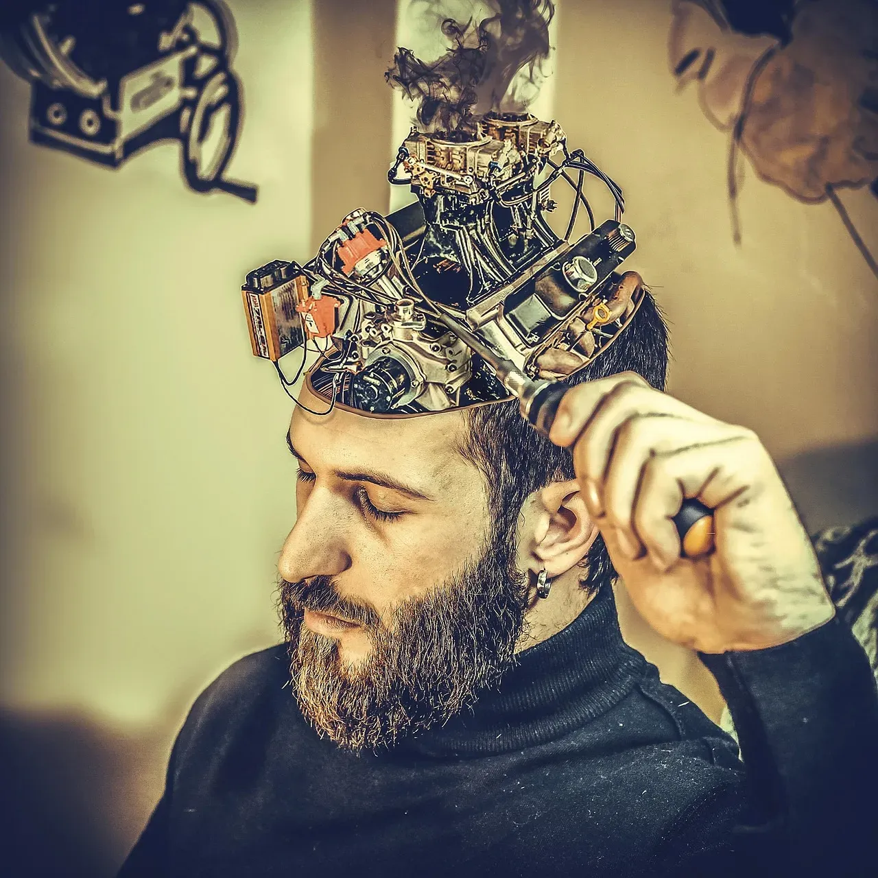 Mechanical, brain, man — illustrating Semax: Nootropic Peptide or Overstated Hype?